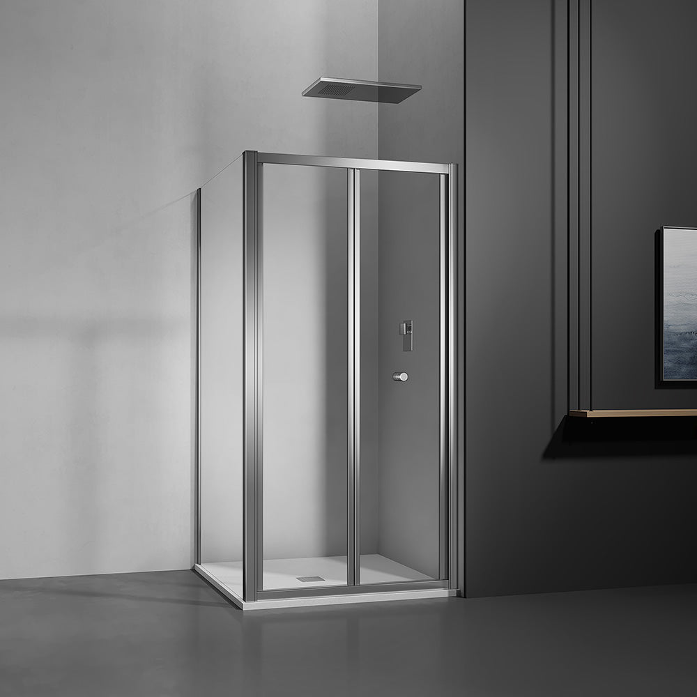 Porte de douche pliante en verre 4mm pouvant être installée en L avec paroi latérale