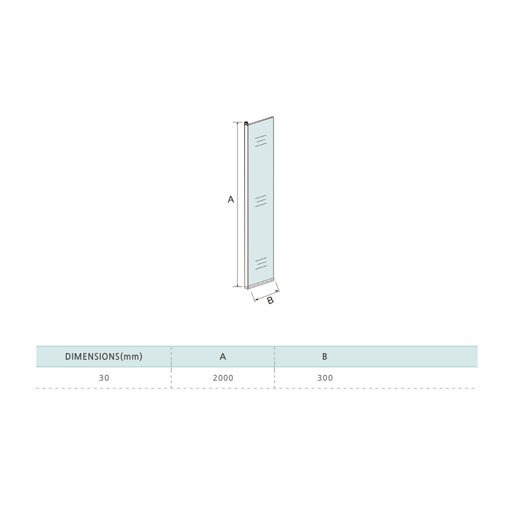 Retour fixe seul en verre securit transparent pour paroi de douche à l'italienne de 30-70-80-90cm