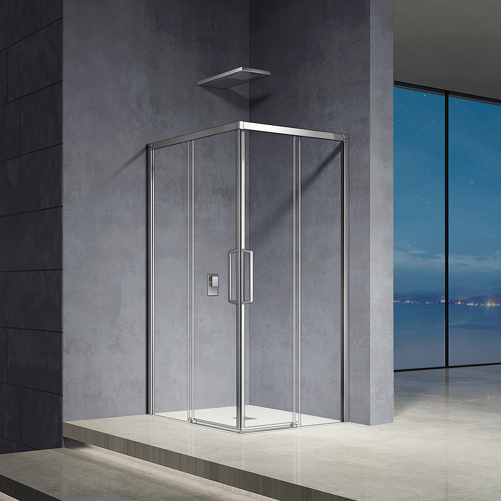 Cabine de douche en verre securit 6mm transparent anticalcaire profilés et accessoires aluminium chromé nouvelle collection hauteur 185cm 