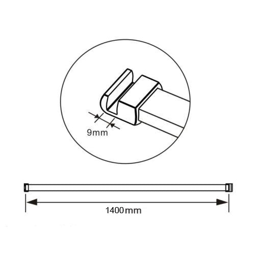 Grand Verre Dimensions et schéma technique de la barre de renfort 140 cm recoupable pour paroi de douche