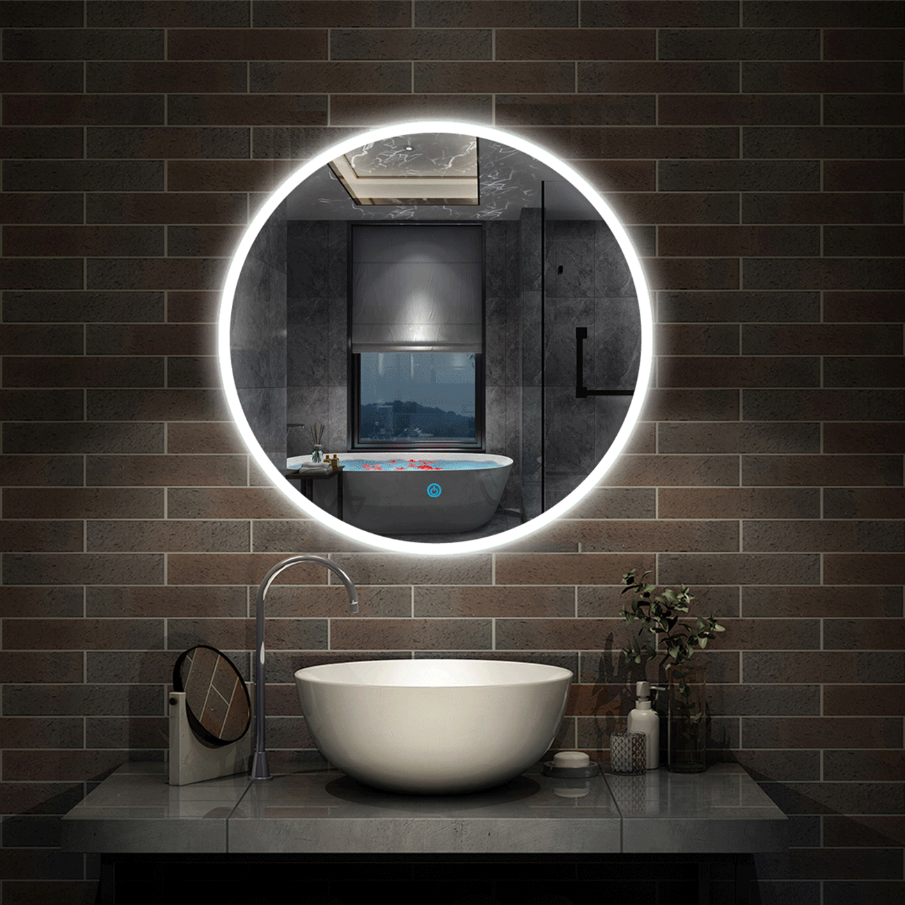 Miroir de salle bain Rond avec anti-buée, Lumière Blanc du jour 6000K