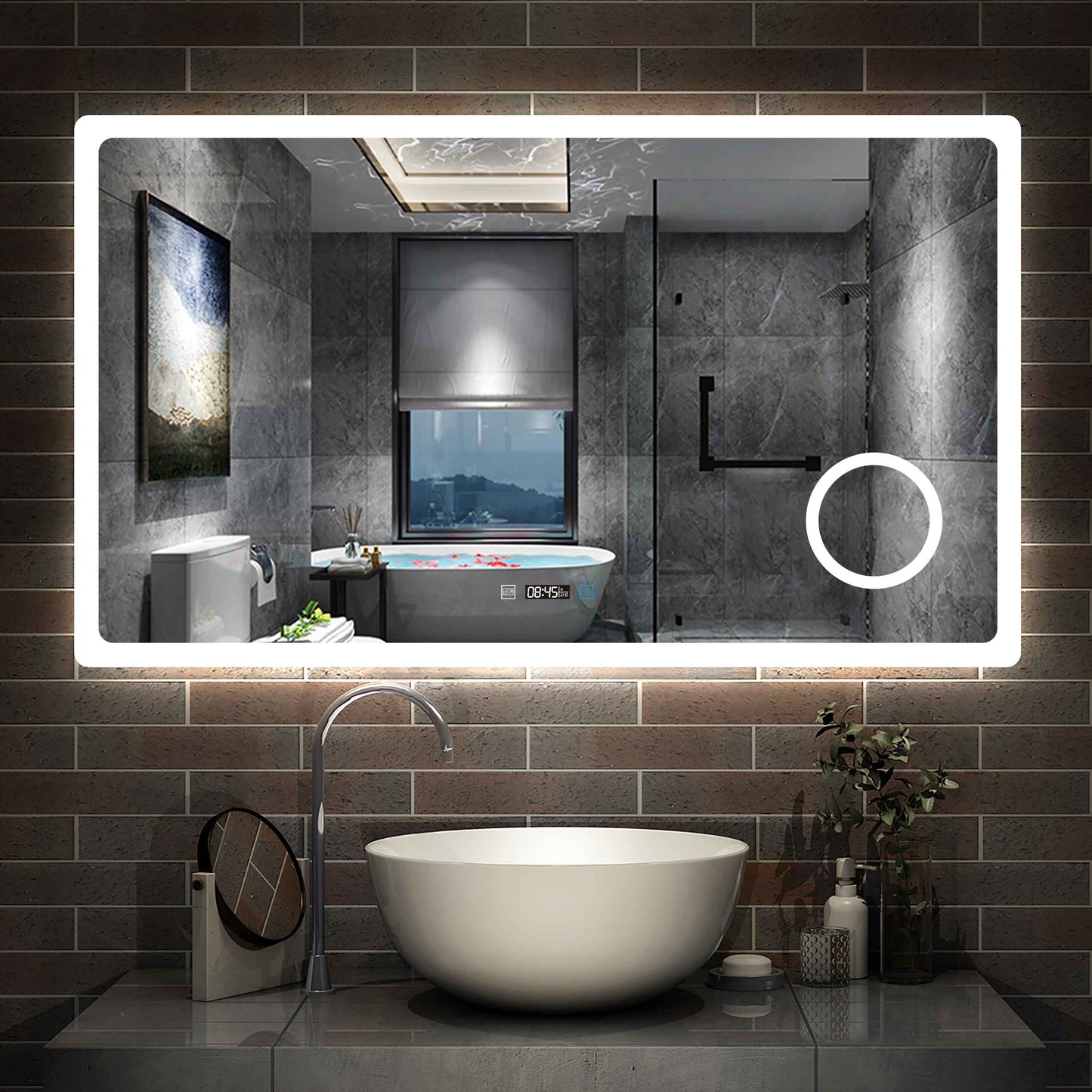 Miroir mural rectangulaire de salle de bain, illumination LED 2500K/6500K