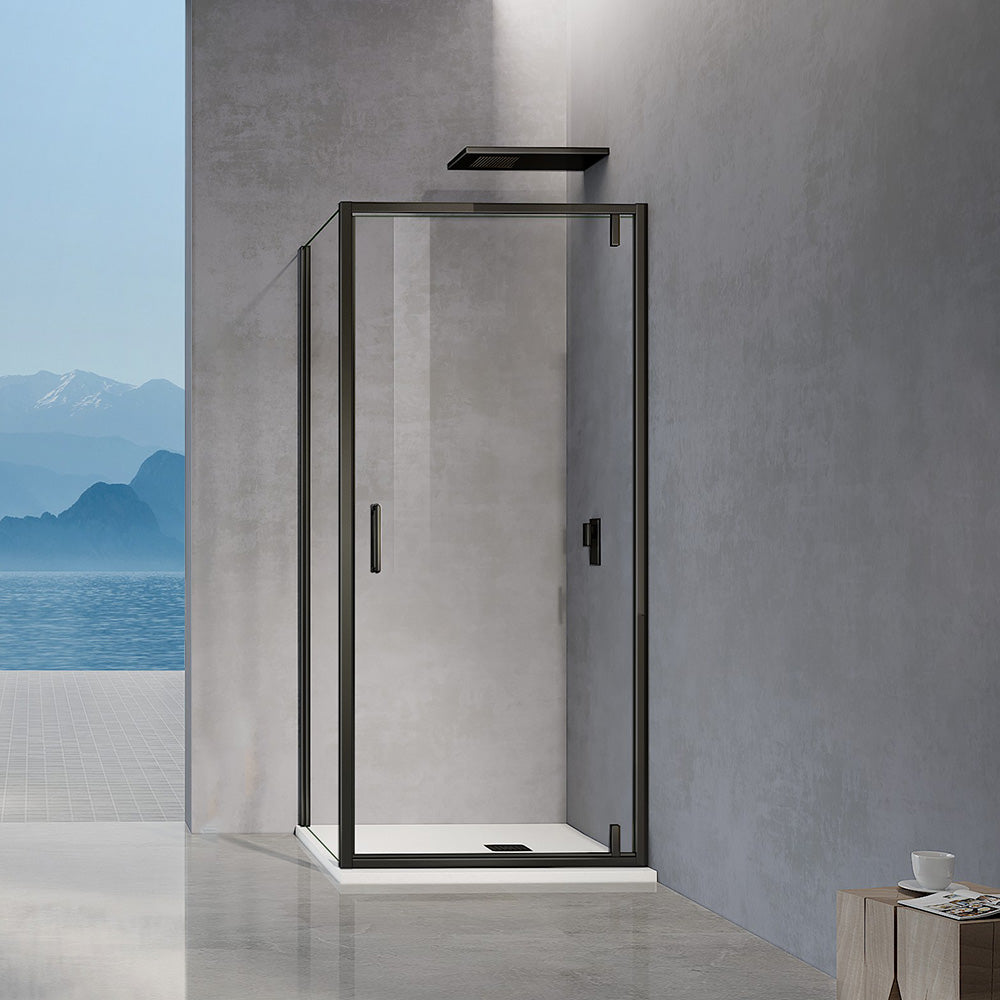 Cabine de douche en verre securit avec porte pivotante profilés en noir mat