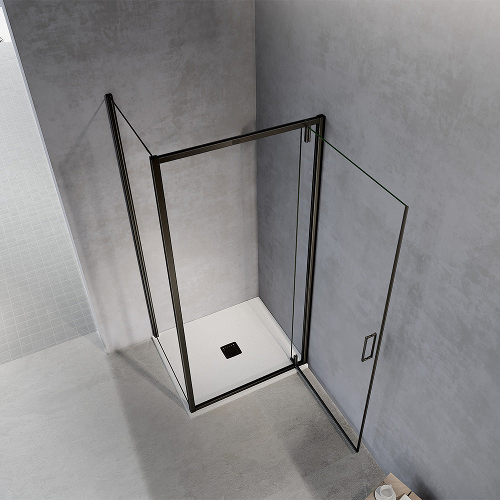 Cabine de douche en verre securit transparent 6mm anticalcaire avec porte pivotante et paroi fixe hauteur 195cm