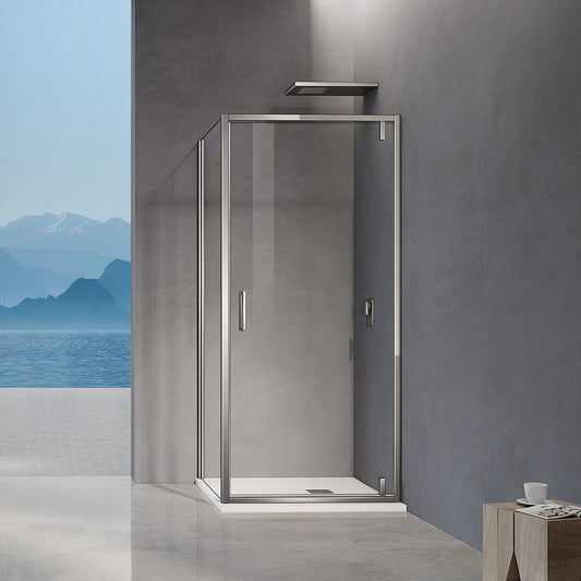 Cabine de douche en verre securit avec porte pivotante profilés chromés