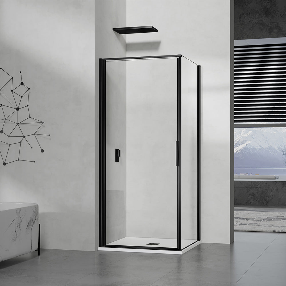 grandverre cabine de douche en verre securit 6mm transparent hauteur 190cm avec porte pivotante et paroi latérale fixe-profilés noir mat