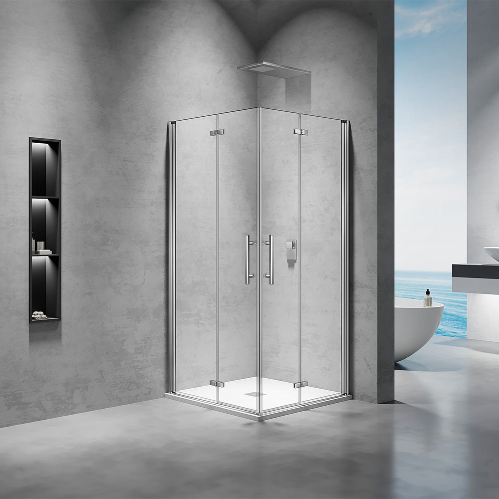 cabine de douche verre transparent 6mm accès d'angle pivotante pliante hauteur 195