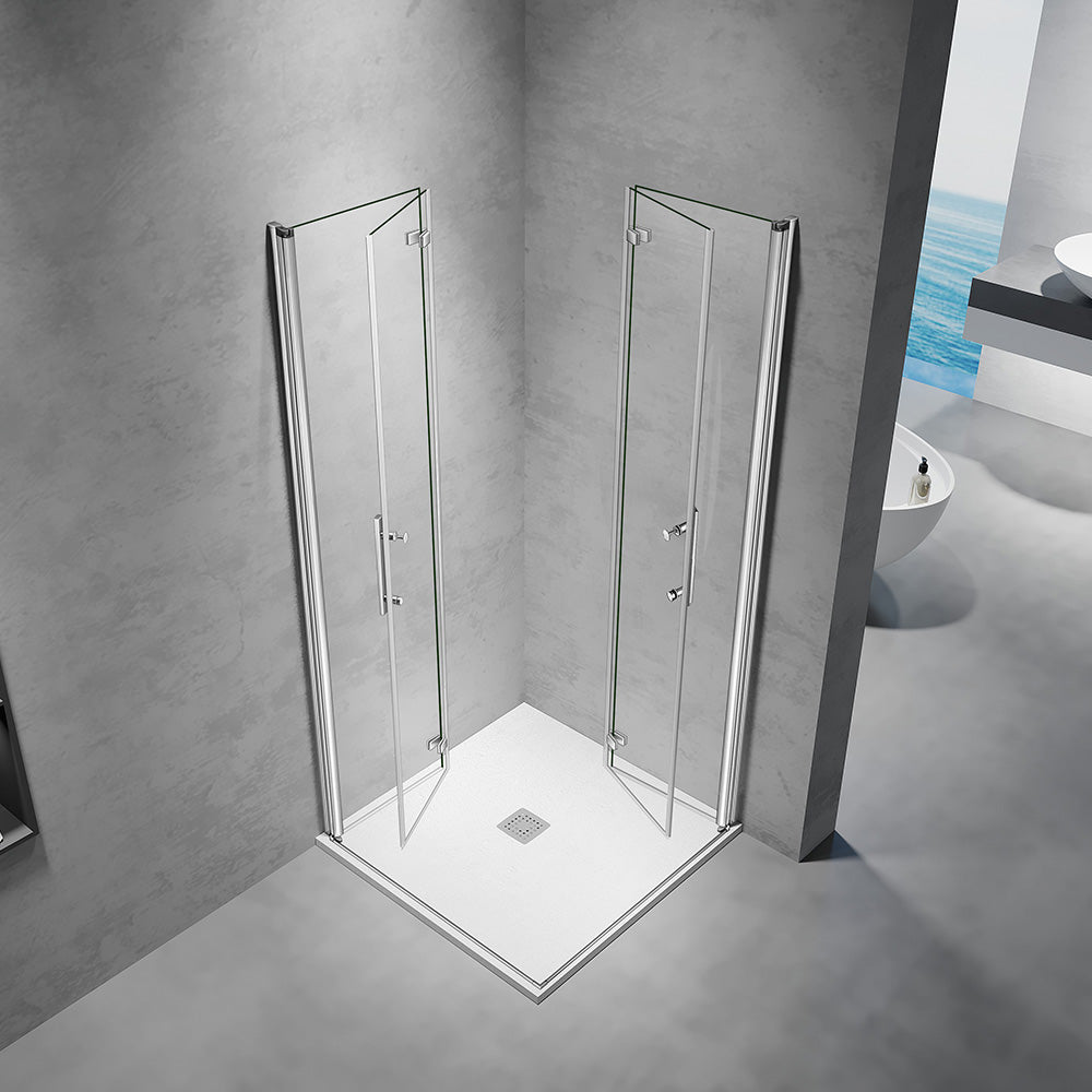 cabine de douche en verre deux portes pivotante pliante en angle verre trempé