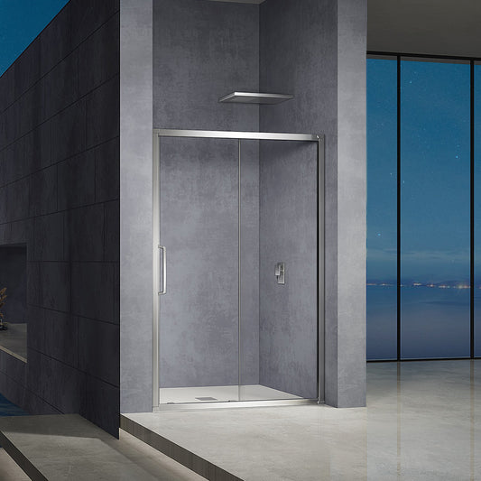 Porte de douche en aluminium et verre coulissante profilés chromés installation entre deux murs