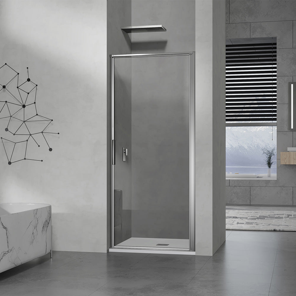 Porte de douche à ouverture vers l'intérieur ou vers  l'extérieur profilés chromés H190
