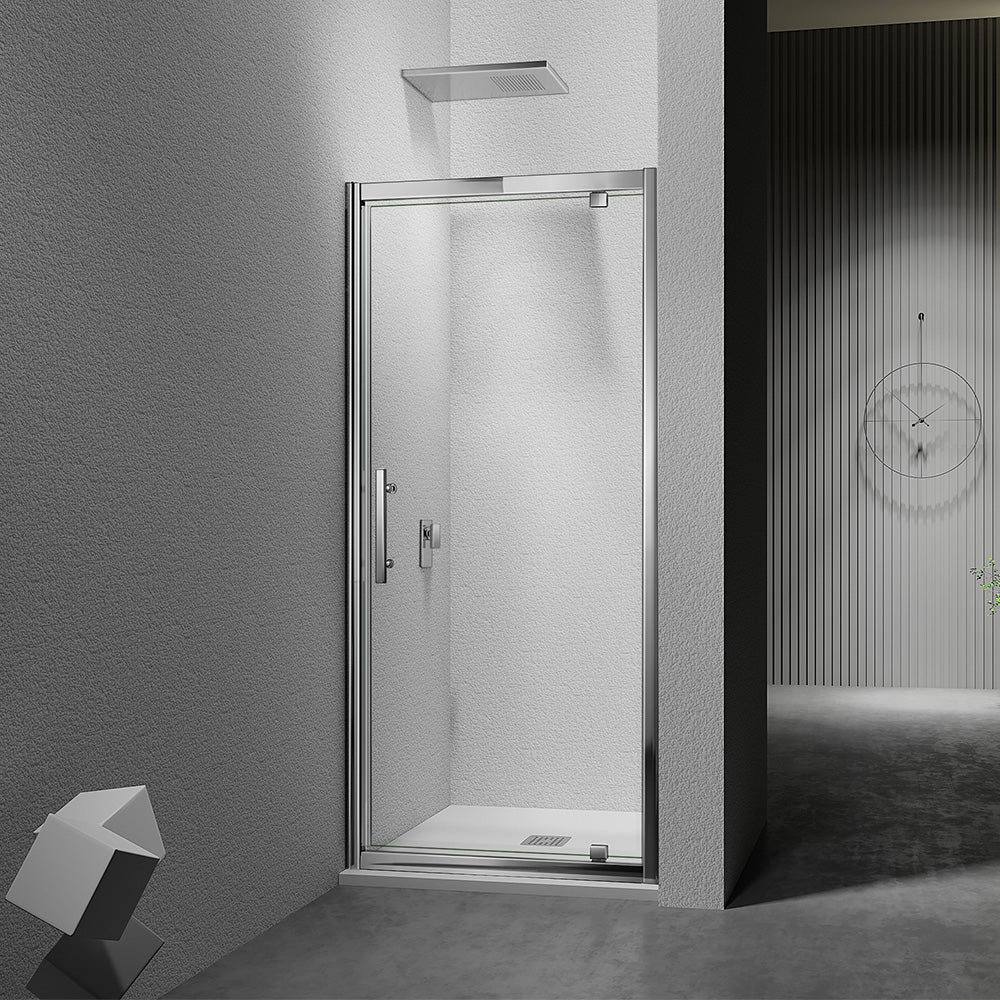 Porte de douche pivotante avec poignée en inox en verre 6mm anticalcaire  hauteur 185