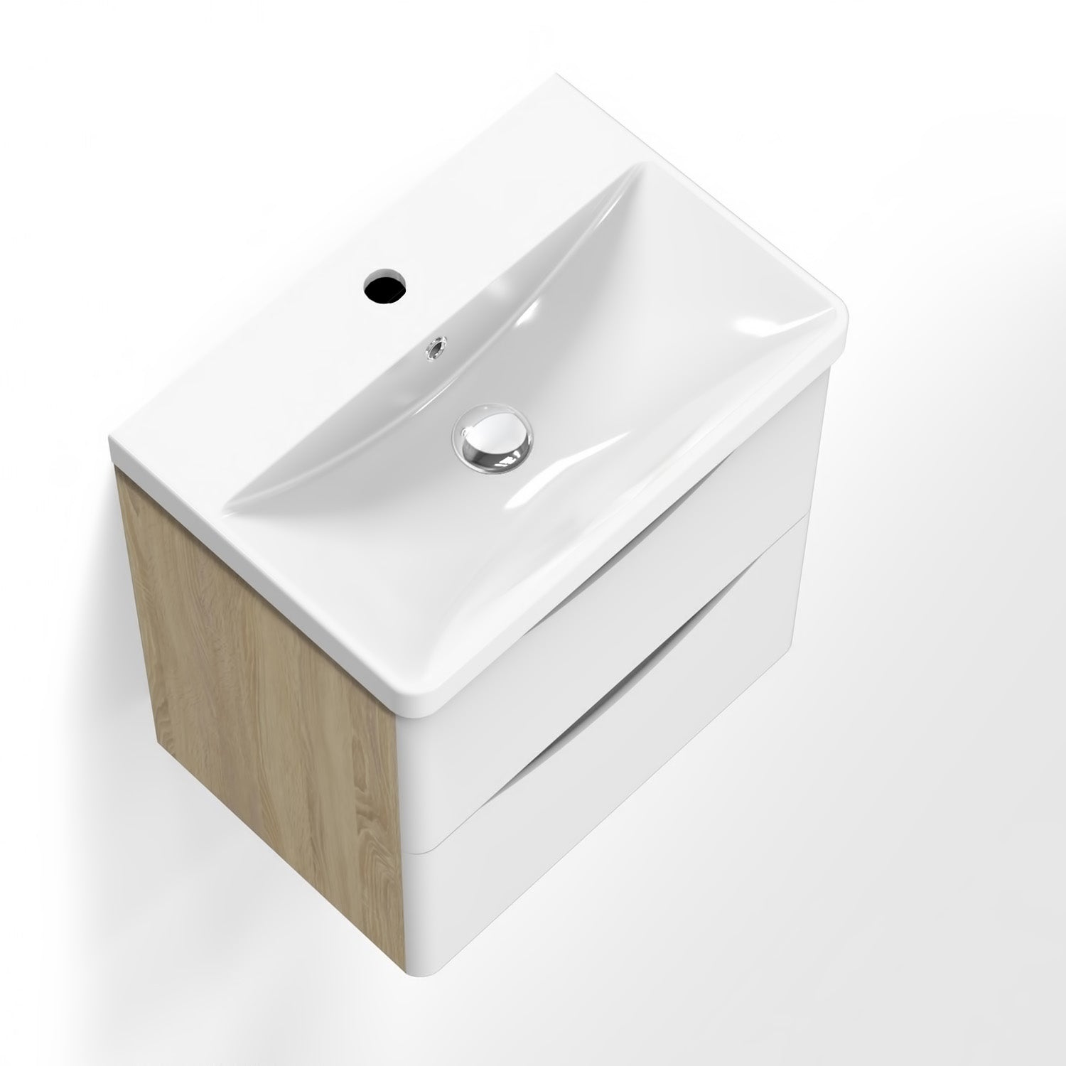 Meuble lavabo et sous-vasque suspendu en blanc et bois clair 49.5x34.5x50