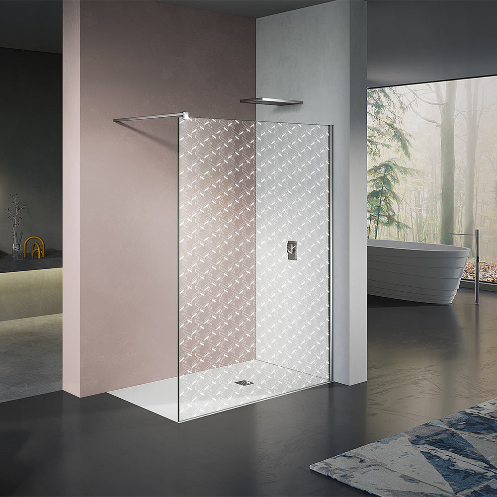 Grandverre Paroi de douche italienne avec motifs en blanc avec barre de stabilisation 90 cm
