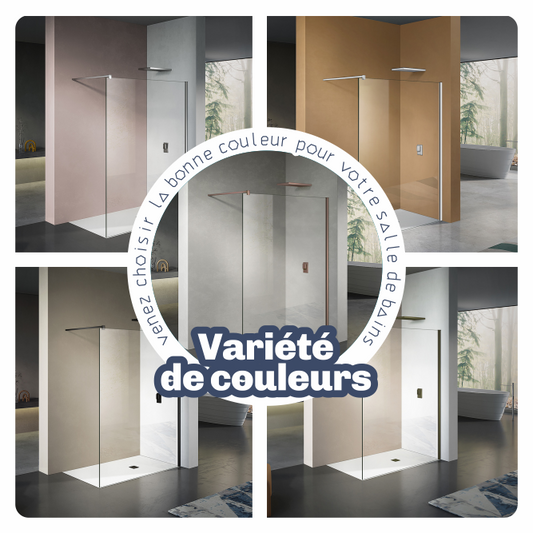 Paroi de douche en verre securit transparent, profilé mural et barre de maintien 